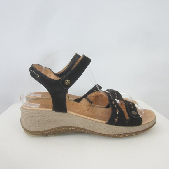 Acorn 90s Y2K Ankle Strap Wedge Sandals Womens 9 Black Suede Comfort Shoes - Picture 5 of 12